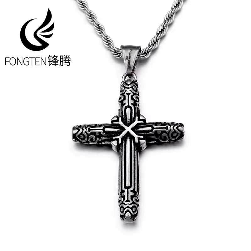 Men Accessories Singapore - Fongten retro cruz bênção pingente colar