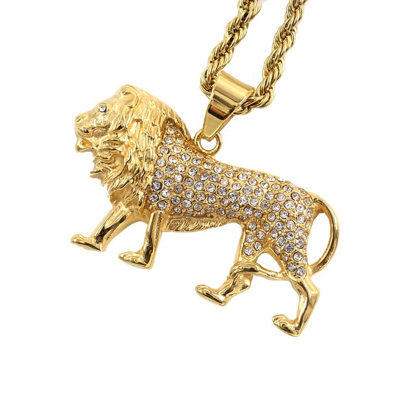 Men Accessories Singapore - Colar com Pingente de Leão Incrustado