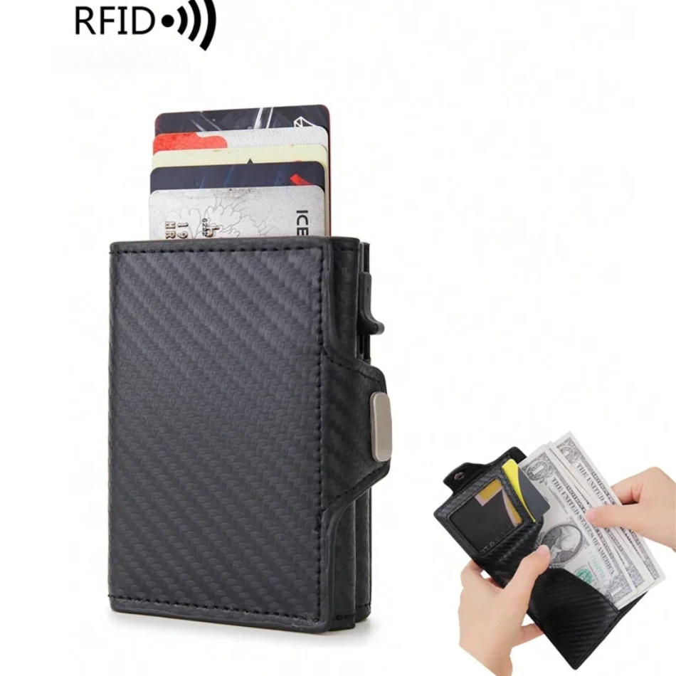 Bifold Leather Wallet - Carteira Pop-Up com Bloqueio RFID para