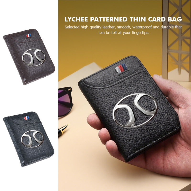 Bifold Leather Wallet - Carteira Masculina Bifold com Padrão Lichia