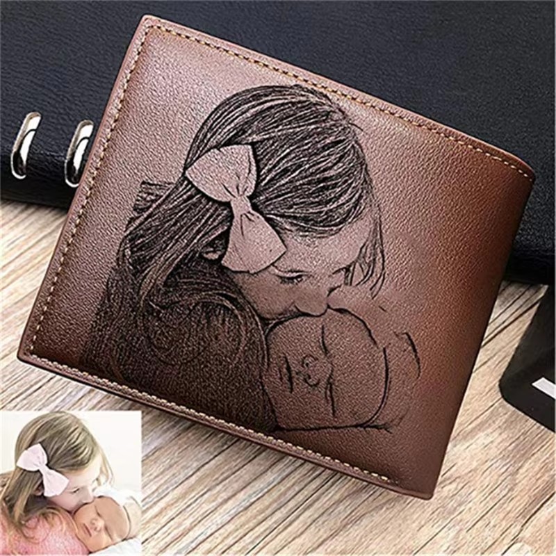 Bifold Leather Wallet - 2025 foto gravada bolsa curta personalizada