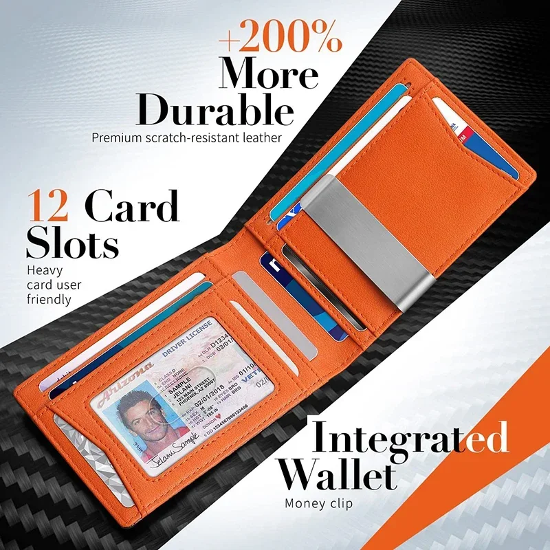 Carteira masculina de fibra de - Bifold Leather Wallet avaliação e preço